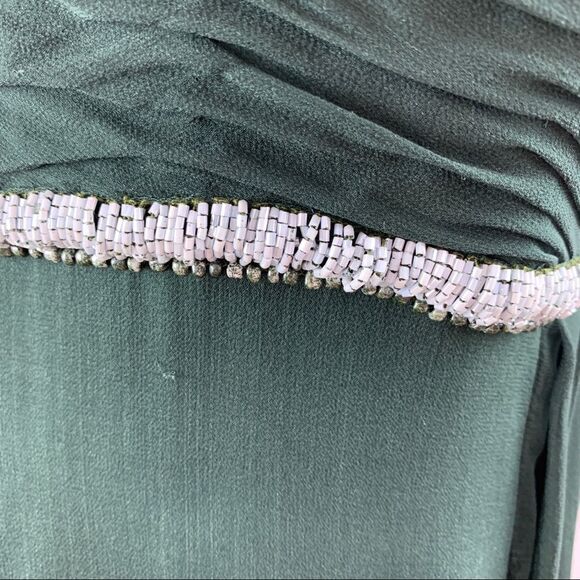 Liancarlo Couture Dark Green Silk Chiffon Grecian Gown w/Beading Sz 12 - Picture 9 of 13
